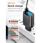 USLION Quad 4x Port USB Stekkerlader - Quick Charge 3.0 Muur Oplader Wallcharger AC Thuislader Adapter Wit