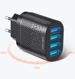 USLION Caricatore con presa USB Quad 4x Port 48W - Caricatore da muro Quick Charge 3.0 Caricabatterie da muro Adattatore per caricatore CA da casa Bianco