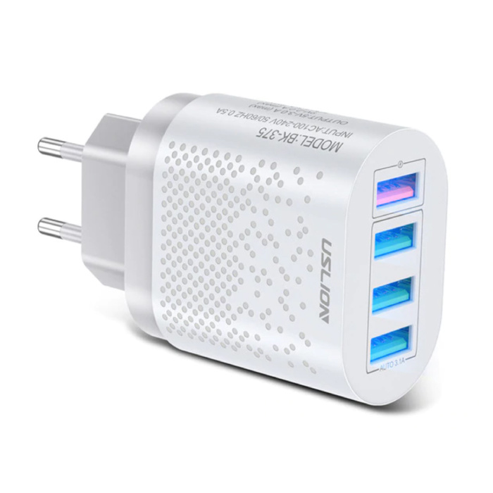 Cargador de enchufe USB cuádruple de 4 puertos - Carga rápida 3.0 Cargador de pared Cargador de pared Adaptador de cargador doméstico de CA Blanco