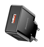 Baseus Fast Charge USB Stekkerlader - Quick Charge 3.0 Muur Oplader Wallcharger AC Thuislader Adapter Zwart