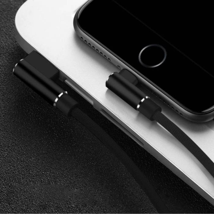 Cavo di ricarica Lightning per iPhone 90 ° - 1 metro - Cavo dati per caricabatterie in nylon intrecciato Android Nero