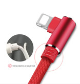 Nohon iPhone Lightning Oplaadkabel 90° - 3 Meter - Gevlochten Nylon Oplader Data Kabel Android Rood