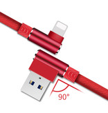 Nohon Kabel do ładowania iPhone Lightning 90 ° - 3 metry - pleciony nylonowy kabel do ładowania danych Android Czerwony