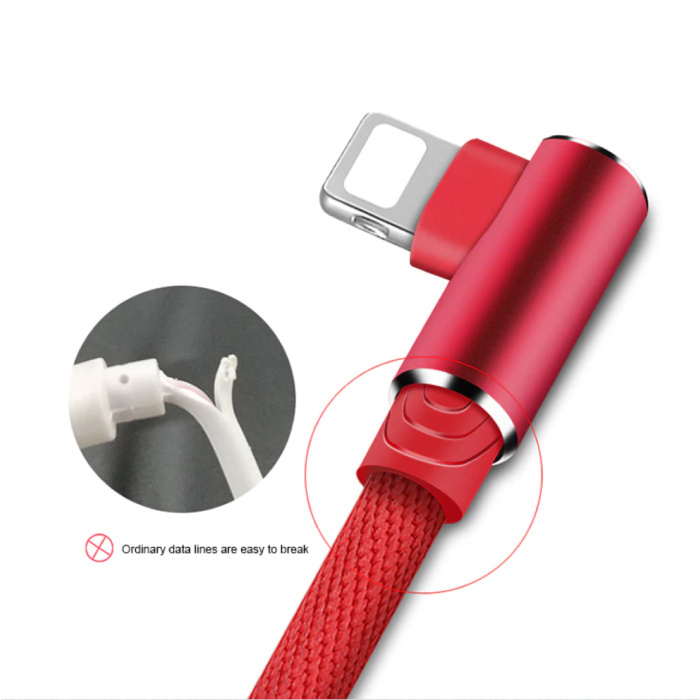 Nohon Cable de carga para iPhone Lightning 90 ° - 1 metro - Cable de datos de carga de nylon trenzado Android Rojo