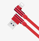 Nohon Kabel do ładowania iPhone Lightning 90 ° - 3 metry - pleciony nylonowy kabel do ładowania danych Android Czerwony
