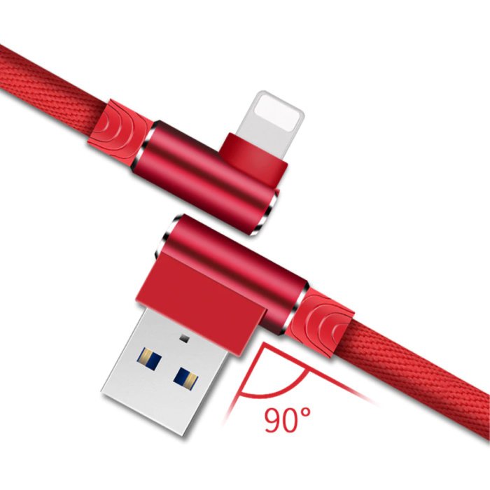 Nohon Cable de carga para iPhone Lightning 90 ° - 1 metro - Cable de datos de carga de nylon trenzado Android Rojo