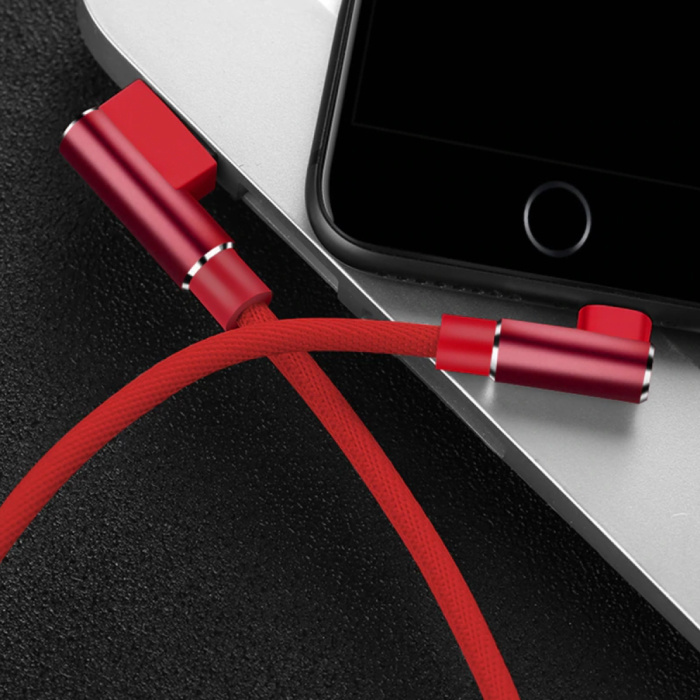 Nohon Câble de charge iPhone Lightning 90 ° - 3 mètres - Câble de données de chargeur en nylon tressé Android rouge