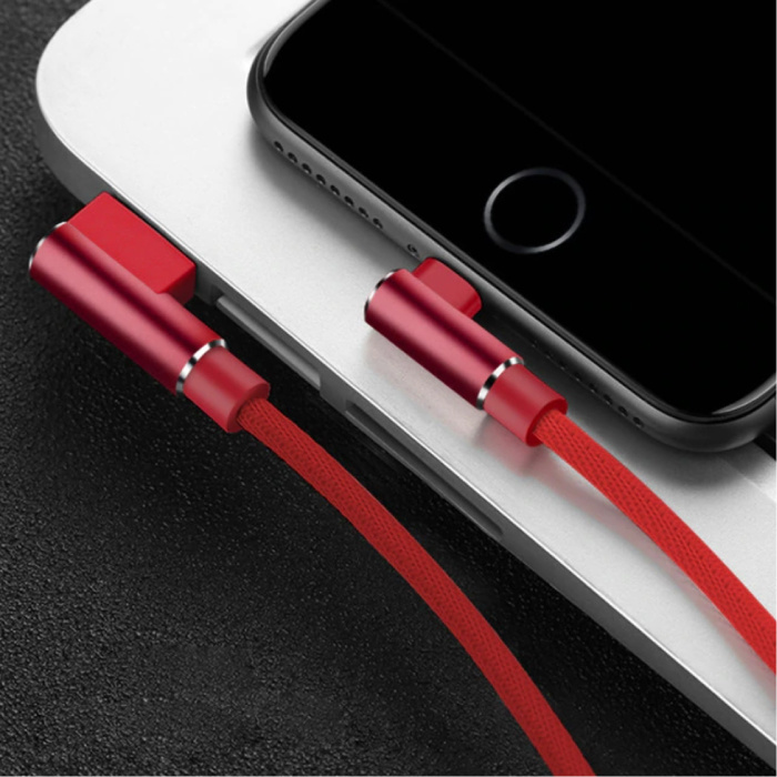 Cable de carga para iPhone Lightning 90 ° - 2 metros - Cable de datos de carga de nylon trenzado Android Rojo