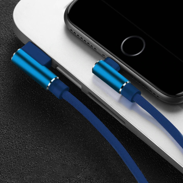 iPhone Lightning Charging Cable 90 ° - 3 Meter - Braided Nylon Charger Data Cable Android Blue