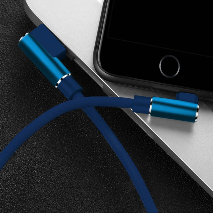 Nohon iPhone Lightning Oplaadkabel 90° - 1 Meter - Gevlochten Nylon Oplader Data Kabel Android Blauw