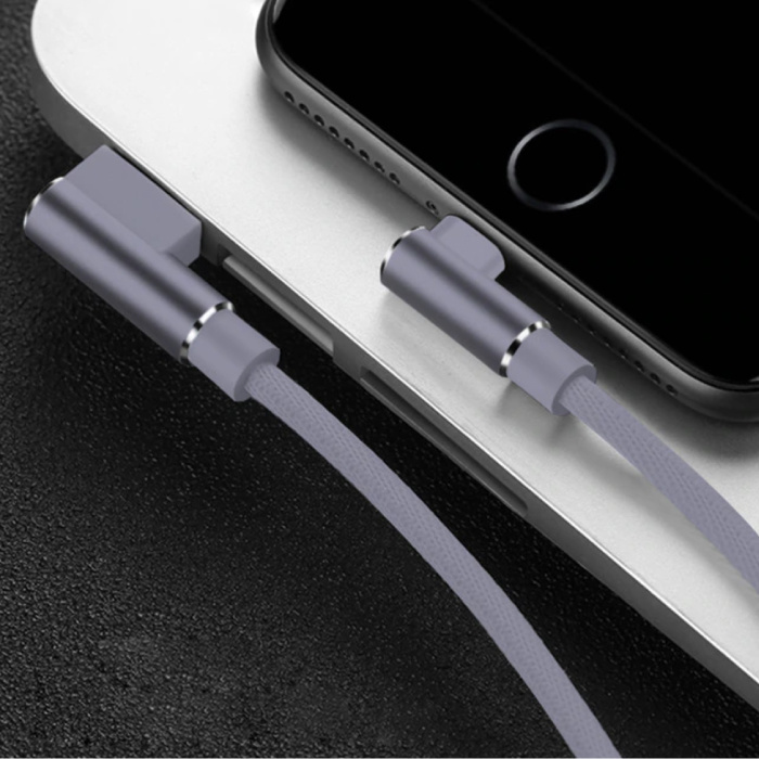 Cable de carga para iPhone Lightning 90 ° - 3 metros - Cable de datos de carga de nailon trenzado Android Gris