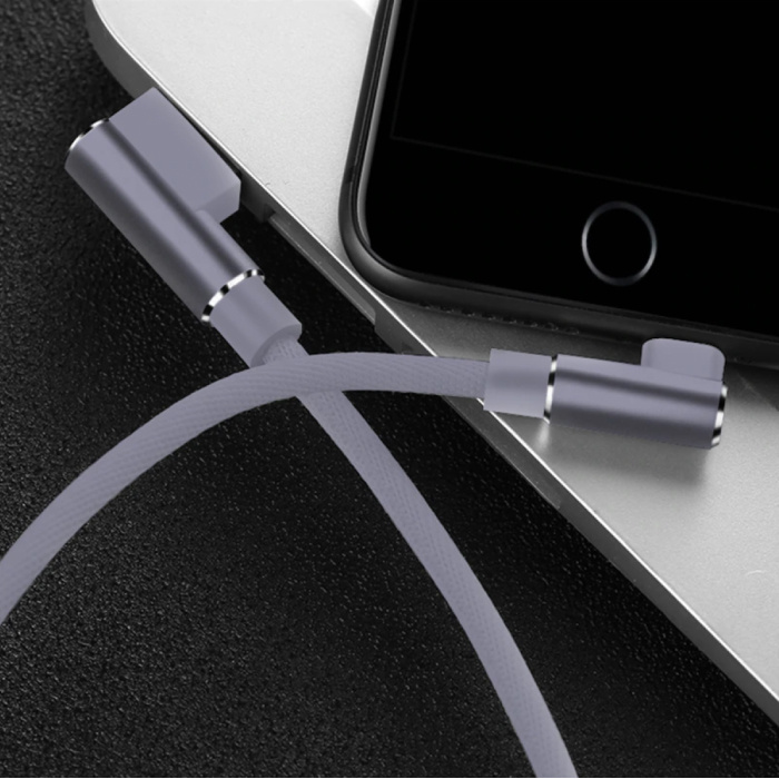 Nohon Câble de charge iPhone Lightning 90 ° - 3 mètres - Câble de données pour chargeur en nylon tressé Android Gris