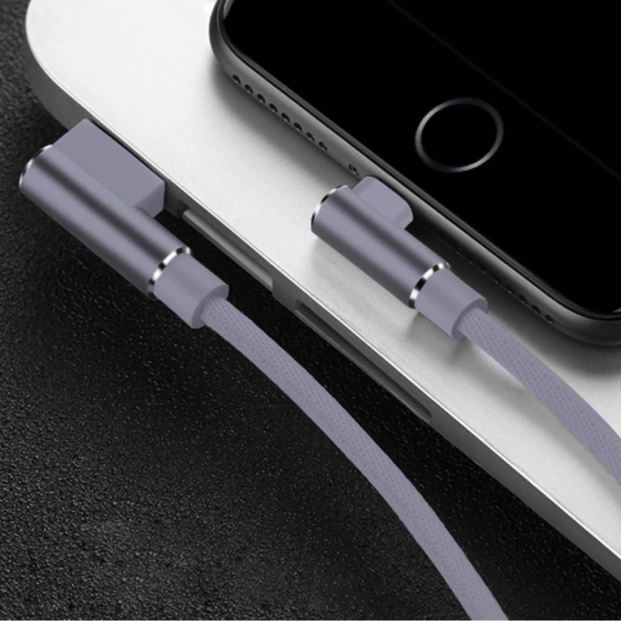 Kabel do ładowania iPhone Lightning 90 ° - 2 metry - pleciony nylonowy kabel do ładowania danych Android Szary