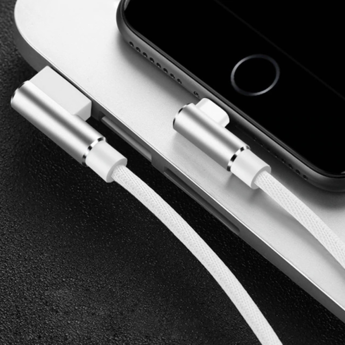 Cavo di ricarica Lightning per iPhone 90 ° - 2 metri - Cavo dati per caricabatterie in nylon intrecciato Android Bianco