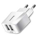 Baseus Dual 2x Port USB Stekkerlader - 2.1A Muur Oplader Wallcharger AC Thuislader Adapter