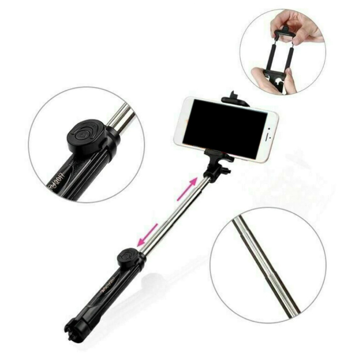 Stuff Certified® Selfie Stick Tripod met Bluetooth - Draadloos Smartphone Vlog Statief en Driepoot Selfiestick Wit