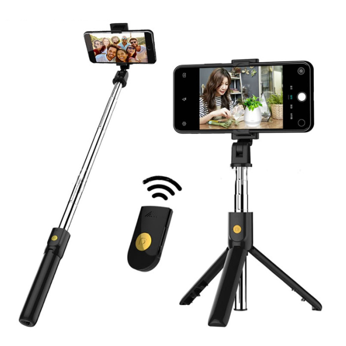 Statyw Selfie Stick z Bluetooth - Bezprzewodowy statyw do vlogów na smartfona i Czarny statyw do selfie