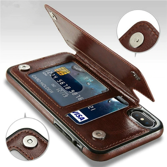 iPhone Leren Flip Case Portefeuille - Wallet Cover Cas Hoesje Zwart | Stuff