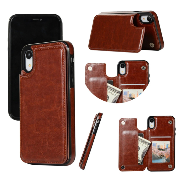 Stuff Certified® Retro iPhone XS Max Leather Flip Case Wallet - Wallet Cover Cas Case Brown