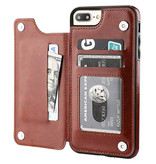 Stuff Certified® Retro iPhone 8 Plus Leren Flip Case Portefeuille - Wallet Cover Cas Hoesje Bruin