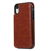 Stuff Certified® Skórzany portfel z klapką w stylu retro do iPhone'a XS - Etui na portfel Cas Case Brown