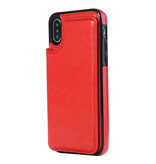 Stuff Certified® Cartera con tapa de cuero retro para iPhone 7 - Funda tipo cartera Cas Case Rojo