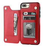 Stuff Certified® Cartera con tapa de cuero retro para iPhone 8 - Funda tipo cartera Cas Case Rojo