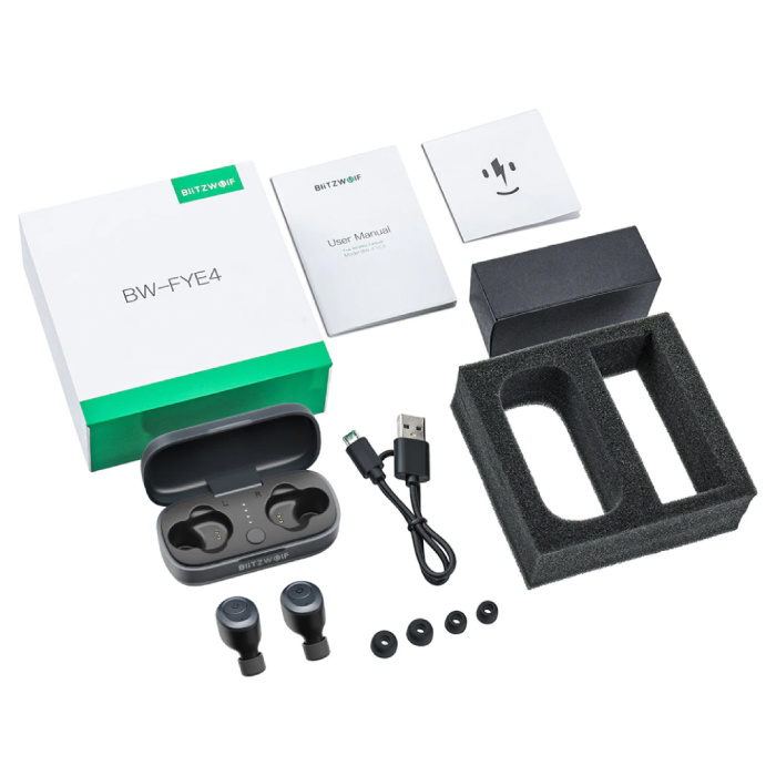 Blitzwolf BW-FYE4 Drahtlose Ohrhörer - TWS Ohrhörer True Touch Control Ohrhörer Ohrhörer Bluetooth 5.0 Drahtlose Knospen Ohrhörer Ohrhörer Schwarz