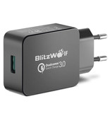 Blitzwolf Cargador de enchufe USB de carga rápida de 18 W - Cargador de pared de carga rápida 3.0 Cargador de pared Adaptador de cargador de CA para el hogar Negro