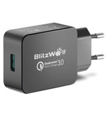 Blitzwolf Caricatore con presa USB a carica rapida da 18 W - Caricabatteria da parete a ricarica rapida 3.0 Caricabatteria da parete Adattatore per caricabatteria da casa CA Nero