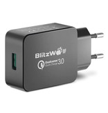 Blitzwolf Caricatore con presa USB a carica rapida da 18 W - Caricabatteria da parete a ricarica rapida 3.0 Caricabatteria da parete Adattatore per caricabatteria da casa CA Nero