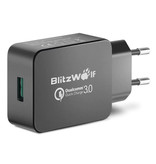 Blitzwolf Szybka ładowarka z wtyczką USB 18 W - ładowarka ścienna Quick Charge 3.0 Ładowarka ścienna Adapter do ładowarki domowej AC Czarny