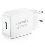 Blitzwolf Fast Charge 18W USB Plug Charger - Quick Charge 3.0 Wall Charger Wallcharger AC Home Charger Adapter White