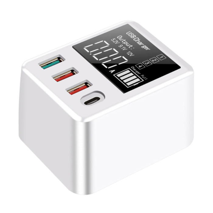 Cargador de enchufe USB cuádruple de 4 puertos con puerto tipo C - Carga rápida 3.0 Cargador de pared Cargador de pared Adaptador de cargador doméstico de CA Blanco