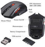 Stuff Certified® Drahtlose Gaming-Maus Optisch - beidhändig und ergonomisch mit DPI-Einstellung - 1600 DPI - 6 Tasten - Schwarz