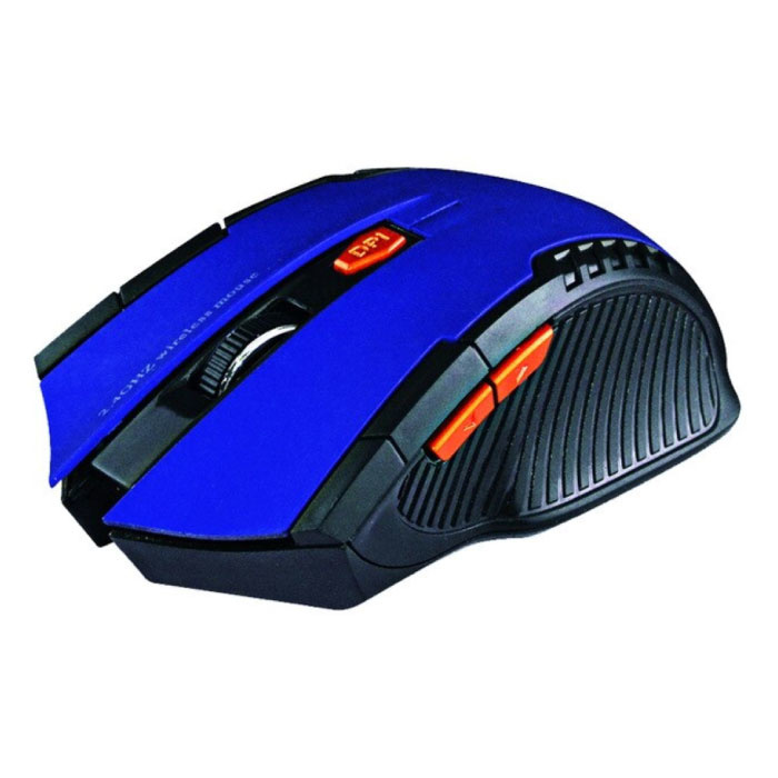 Ratón óptico inalámbrico para juegos - Ambidiestro y ergonómico con ajuste de DPI - 1600 DPI - 6 botones - Azul