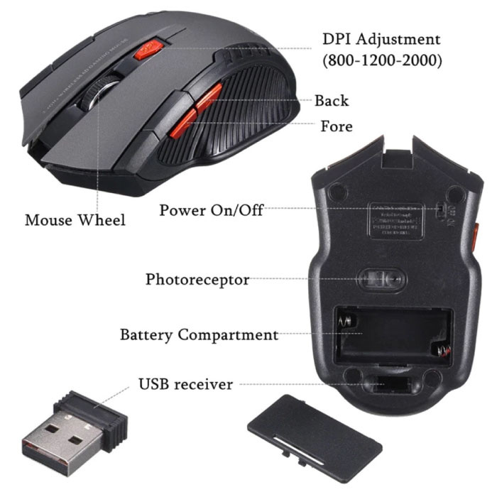 Stuff Certified® Souris de jeu sans fil optique - Ambidextre et ergonomique avec réglage DPI - 1600 DPI - 6 boutons - Or