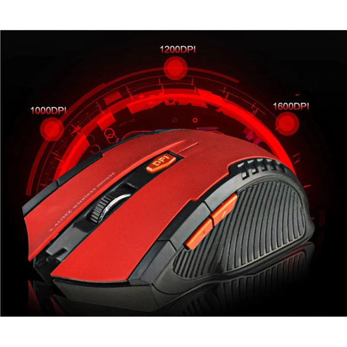 Stuff Certified® Ratón óptico inalámbrico para juegos - Ambidiestro y ergonómico con ajuste de DPI - 1600 DPI - 6 botones - Dorado