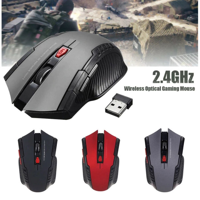 Stuff Certified® Ratón óptico inalámbrico para juegos - Ambidiestro y ergonómico con ajuste de DPI - 1600 DPI - 6 botones - Dorado