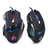 iMice Mouse da gioco ottico X7 cablato - Destro ed ergonomico con regolazione DPI - 5500 DPI - 7 pulsanti - Nero