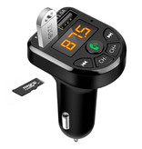 JINSERTA Caricabatteria da auto doppio USB con trasmettitore Bluetooth - Caricabatterie vivavoce Kit radio FM con slot per scheda SD Nero