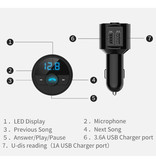 Korseed 3.6A Dual-USB-Autoladegerät mit Bluetooth-Sender - Freisprech-Ladegerät FM-Radio-Kit mit SD-Kartensteckplatz Schwarz