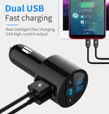 Korseed Chargeur de voiture double USB 3,6 A avec émetteur Bluetooth - Kit de radio FM mains libres avec fente pour carte SD Noir