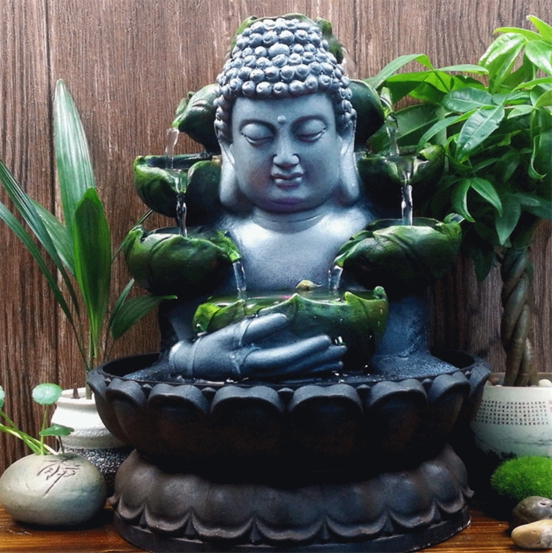 Statua ornamentale del Buddha a cascata - Decorazione per fontana a LED Ornamento Feng Shui