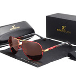 Kingseven Gafas de sol Goldstar - Gafas de piloto con UV400 y filtro de polarización para hombres y mujeres - Rojo-Marrón