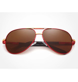 Kingseven Gafas de sol Goldstar - Gafas de piloto con UV400 y filtro de polarización para hombres y mujeres - Rojo-Marrón