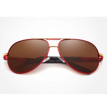 Kingseven Lunettes de soleil Goldstar - Lunettes pilote avec UV400 et filtre polarisant pour homme et femme - Rouge-Marron