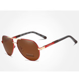 Kingseven Gafas de sol Goldstar - Gafas de piloto con UV400 y filtro de polarización para hombres y mujeres - Rojo-Marrón