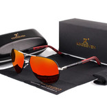 Kingseven Gafas de sol Goldstar - Gafas de piloto con UV400 y filtro de polarización para hombres y mujeres - Plata-Rojo