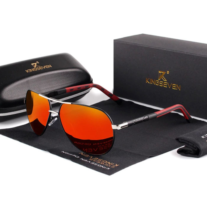 Okulary przeciwsłoneczne Goldstar - okulary pilotażowe z UV400 i filtrem polaryzacyjnym dla mężczyzn i kobiet - srebrno-czerwone